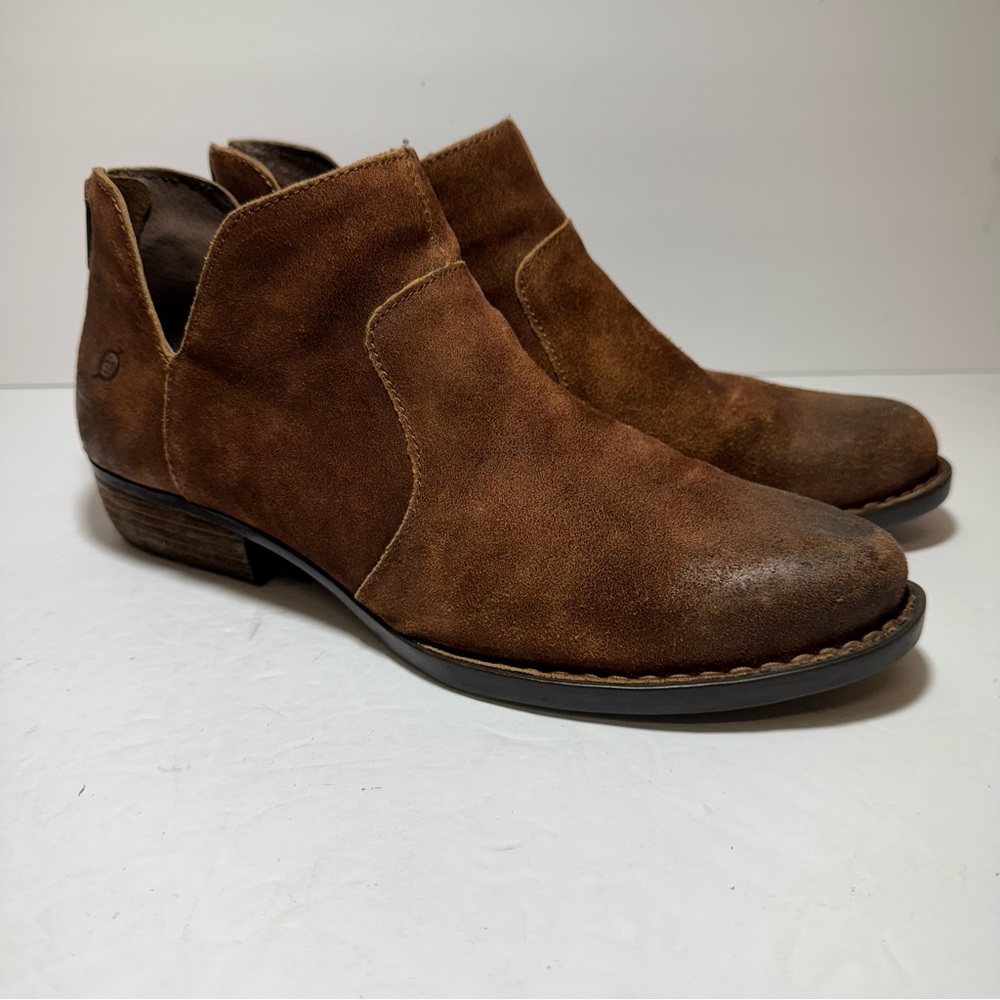 Born Kerri Cognac Brown Distressed Suede Women's Bootie Sz 10 Western Back Zip - Picture 2 of 15
